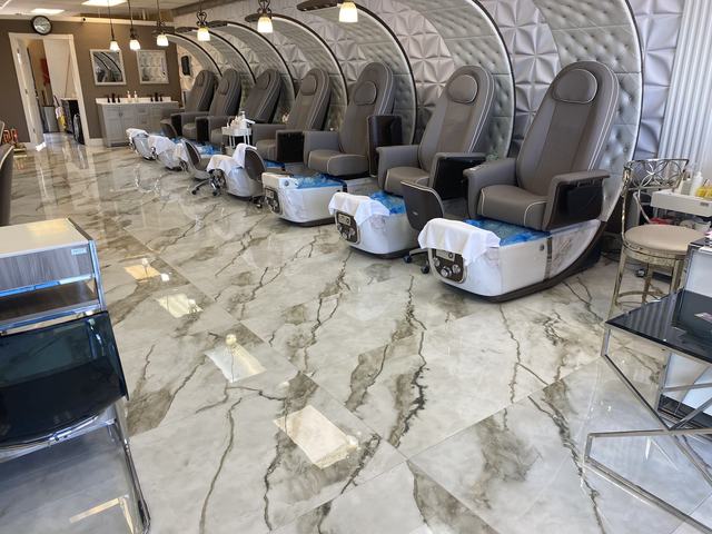 Polished marble look floor in a commercial salon