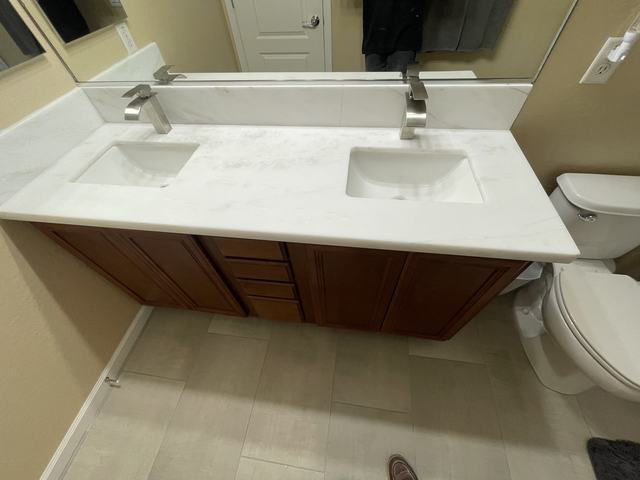 Double vanity with stone top